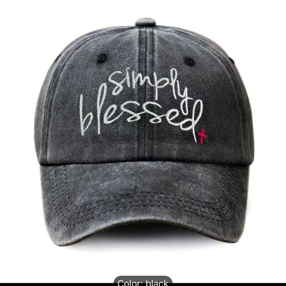 Other - Black Simply Blessed Embroidery Baseball Cap Unisex Distressed Solid…